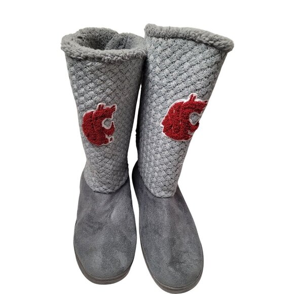 Washington State Cougars Womens Gray Knit Button Boots With Logo Patch - Picture 1 of 9